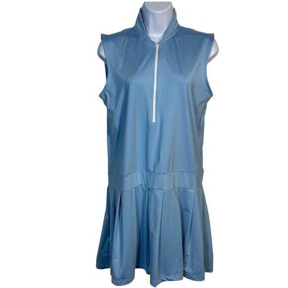 Byrdie Golf Dresses & Skirts - Byrdie Golf Sleeveless Blue Zip Pleated‎ Dress Sz M Tennis Pickleball Activewear